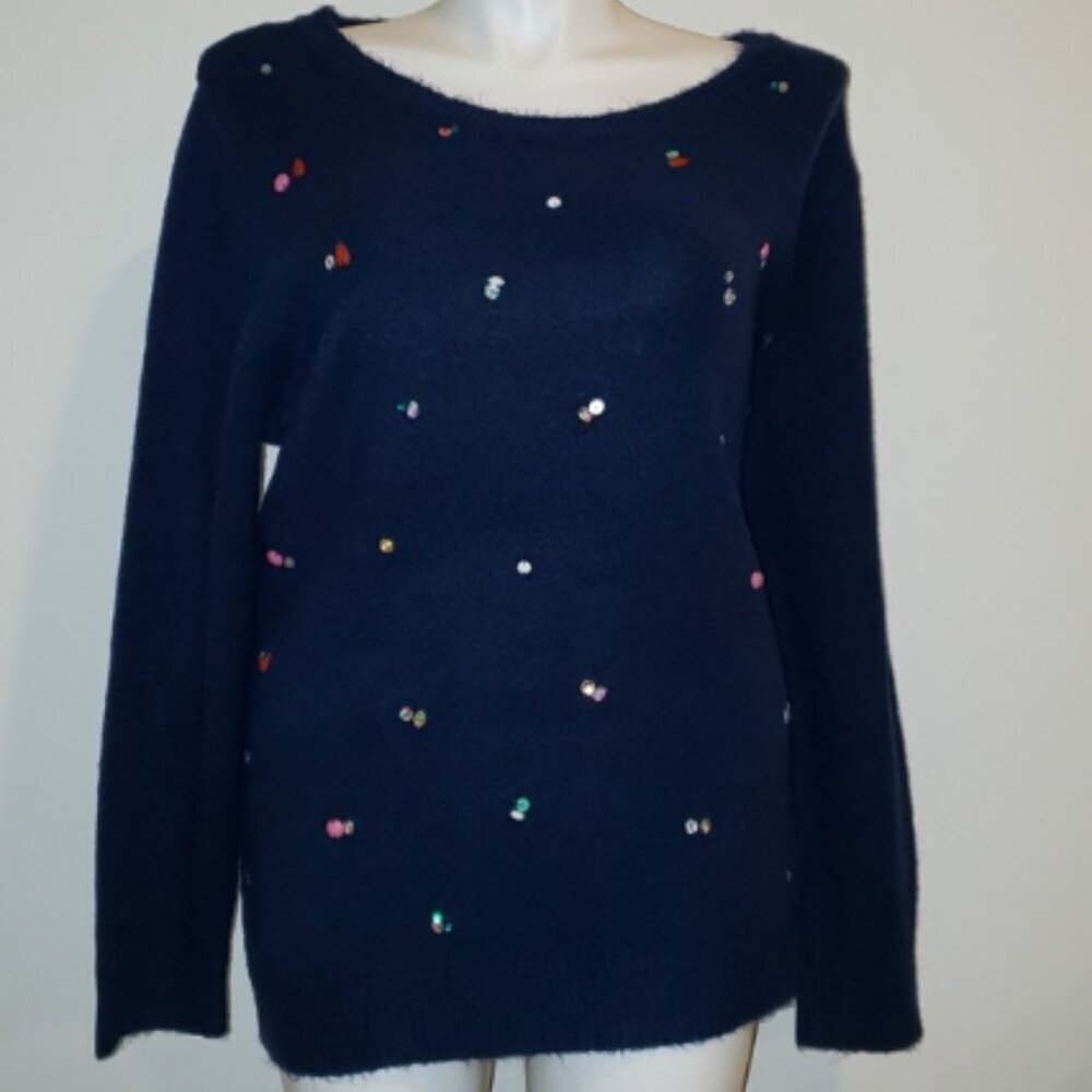 Retrology Navy Sweater with Sequin and Gem Accents - Picture 2 of 6